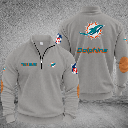 [SPECIAL OFFER] NEW CUSTOMIZED NFL19 MDP MIAMI DOLPHINS MULTICOLOR STRIPED QUATER ZIP SWEATSHIRT