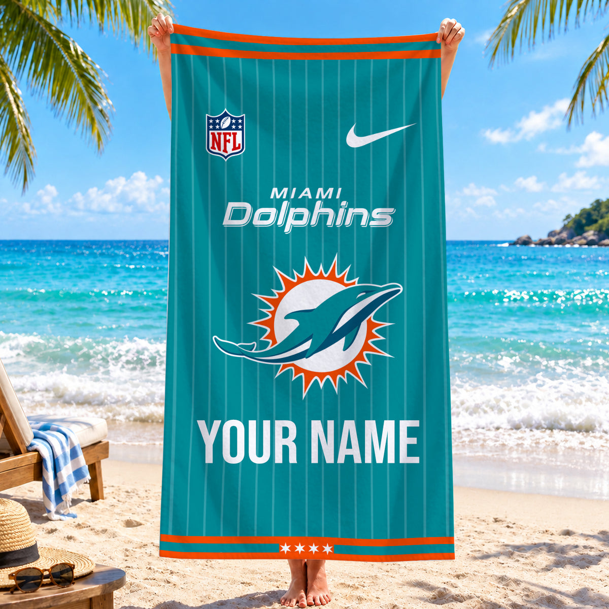 [SPECIAL OFFER] NEW CUSTOMIZED NFL19 MDP MIAMI DOLPHINS BEACH TOWEL