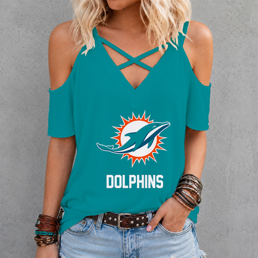 [SPECIAL OFFER] NEW CUSTOMIZED NFL19 MDP MIAMI DOLPHINS CRISS CROSS V-NECK TOP