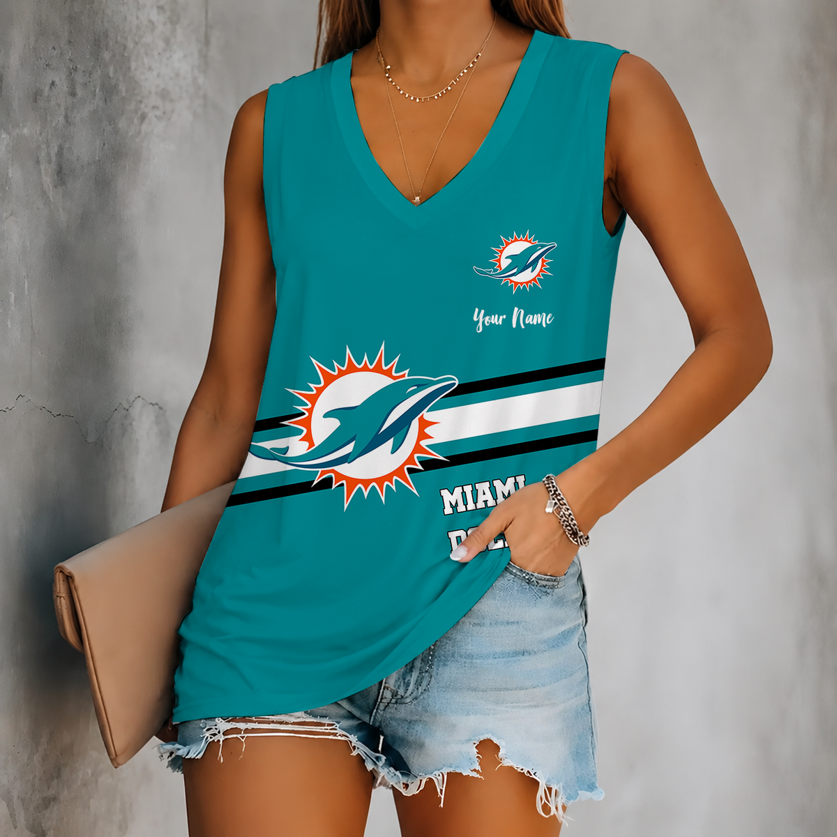 [SPECIAL OFFER] NEW CUSTOMIZED NFL19 MDP MIAMI DOLPHINS WOMEN'S V-NECK TANK TOP
