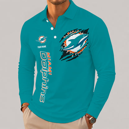 [SPECIAL OFFER] NEW CUSTOMIZED NFL19 MDP MIAMI DOLPHINS LONG SLEEVE POLO SHIRT