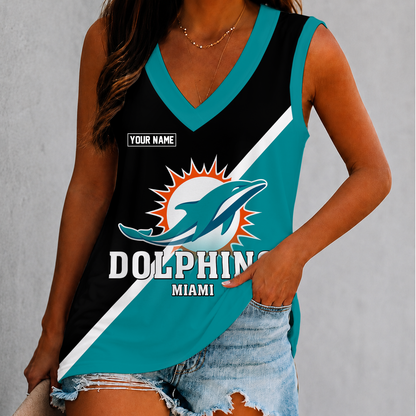 [SPECIAL OFFER] NEW CUSTOMIZED NFL19 MDP MIAMI DOLPHINS WOMEN'S V-NECK TANK TOP