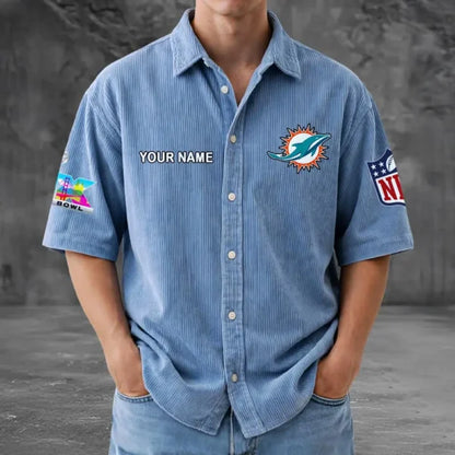 [HOT DEAL] NEW CUSTOMIZED NFL19 MDP MIAMI DOLPHINS SEERSUCKER BUTTON SHIRT