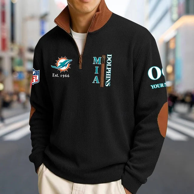 [SPECIAL OFFER] NEW CUSTOMIZED NFL19 MDP MIAMI DOLPHINS MULTICOLOR STRIPED QUATER ZIP SWEATSHIRT