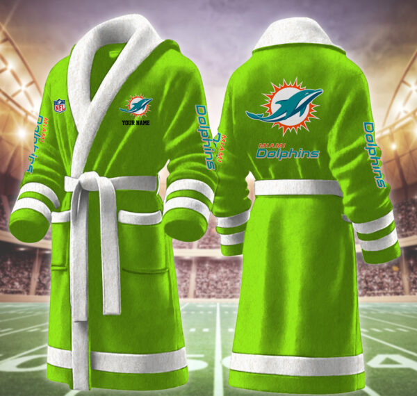 [SPECIAL OFFER] NEW CUSTOMIZED NFL19 MDP MIAMI DOLPHINS MULTICOLOR FLEECE BATHROBE