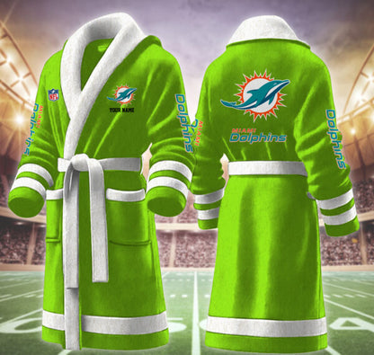 [SPECIAL OFFER] NEW CUSTOMIZED NFL19 MDP MIAMI DOLPHINS MULTICOLOR FLEECE BATHROBE