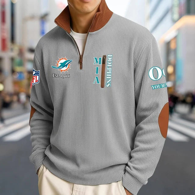 [SPECIAL OFFER] NEW CUSTOMIZED NFL19 MDP MIAMI DOLPHINS MULTICOLOR STRIPED QUATER ZIP SWEATSHIRT