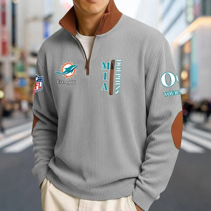 [SPECIAL OFFER] NEW CUSTOMIZED NFL19 MDP MIAMI DOLPHINS MULTICOLOR STRIPED QUATER ZIP SWEATSHIRT