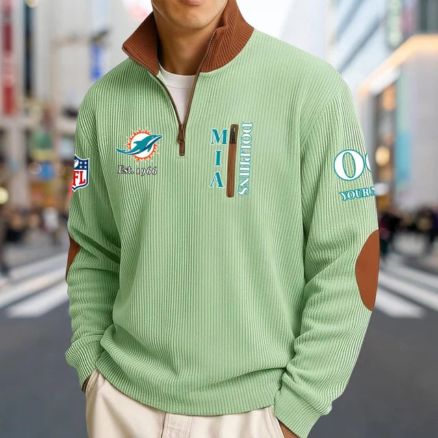 [SPECIAL OFFER] NEW CUSTOMIZED NFL19 MDP MIAMI DOLPHINS MULTICOLOR STRIPED QUATER ZIP SWEATSHIRT