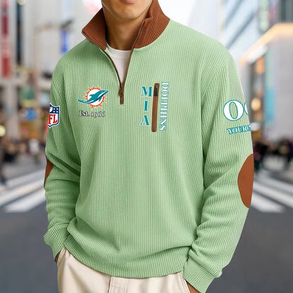 [SPECIAL OFFER] NEW CUSTOMIZED NFL19 MDP MIAMI DOLPHINS MULTICOLOR STRIPED QUATER ZIP SWEATSHIRT