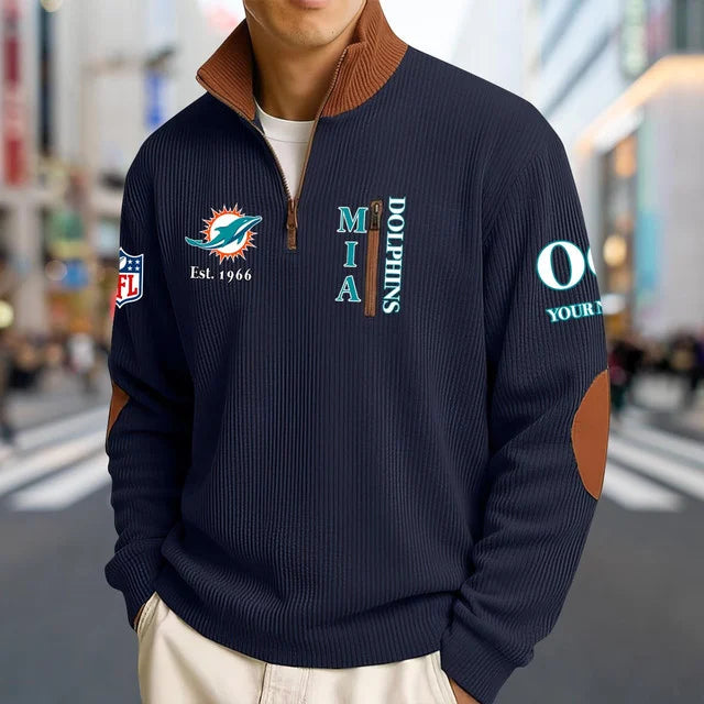 [SPECIAL OFFER] NEW CUSTOMIZED NFL19 MDP MIAMI DOLPHINS MULTICOLOR STRIPED QUATER ZIP SWEATSHIRT