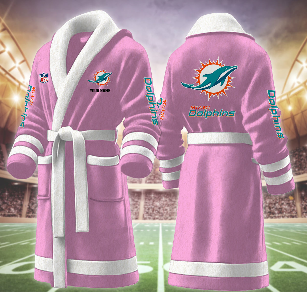 [SPECIAL OFFER] NEW CUSTOMIZED NFL19 MDP MIAMI DOLPHINS MULTICOLOR FLEECE BATHROBE