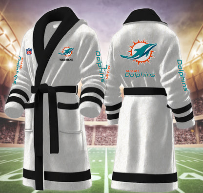 [SPECIAL OFFER] NEW CUSTOMIZED NFL19 MDP MIAMI DOLPHINS MULTICOLOR FLEECE BATHROBE