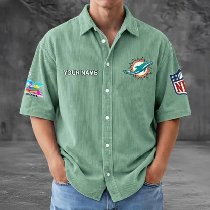 [HOT DEAL] NEW CUSTOMIZED NFL19 MDP MIAMI DOLPHINS SEERSUCKER BUTTON SHIRT