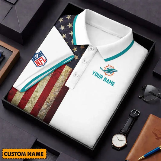 [SPECIAL OFFER] NEW CUSTOMIZED NFL19 MDP MIAMI DOLPHINS US FLAG POLO SHIRT