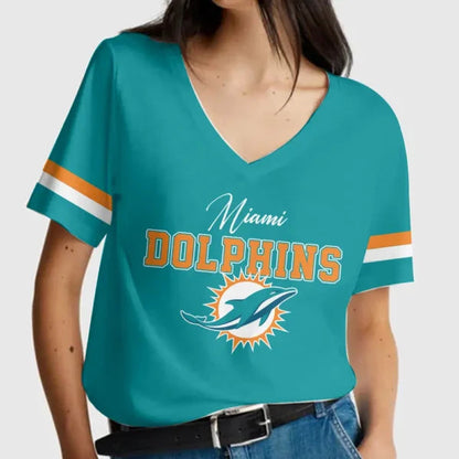 [SPECIAL OFFER] NEW CUSTOMIZED NFL19 MDP MIAMI DOLPHINS V-NECK FEMALE SHIRT