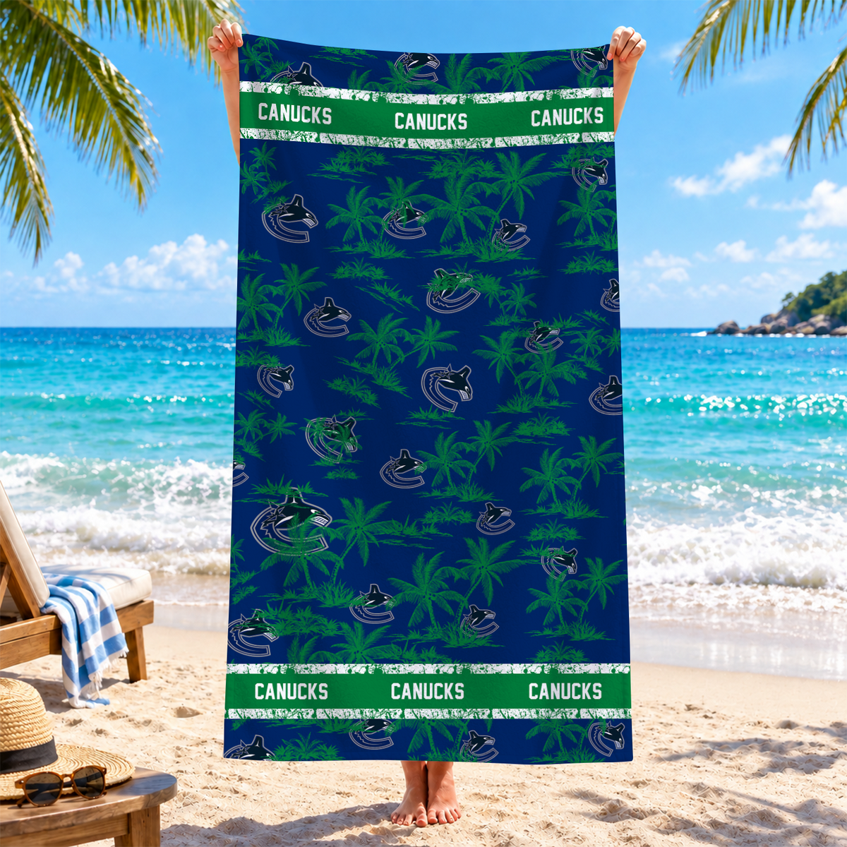 [SUPER SALE] NEW CUSTOMIZED NHL19 VCC VANCOUVER CANUCKS BEACH TOWEL