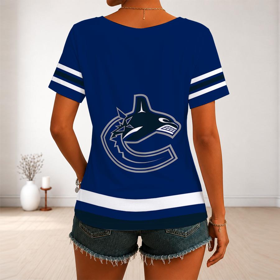 [SUPER SALE] NEW CUSTOMIZED NHL19 VANCOUVER CANUCKS V-NECK FEMALE SHIRT