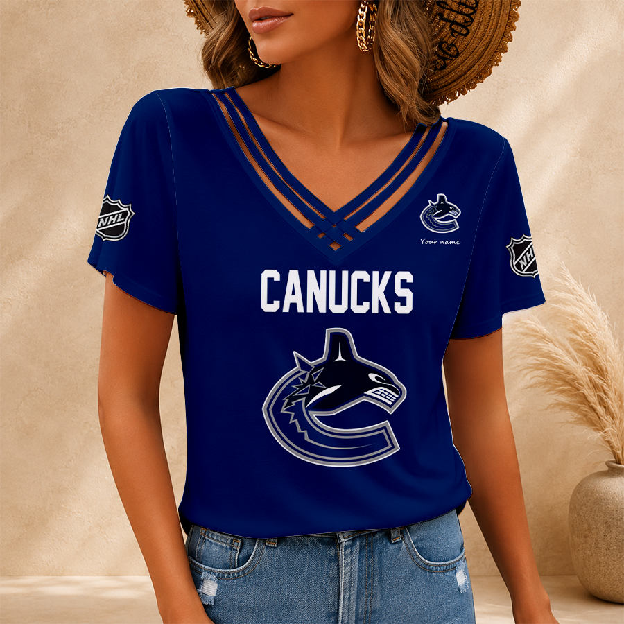 [SUPER SALE] NEW CUSTOMIZED NHL19 VANCOUVER CANUCKS V-NECK SHIRT