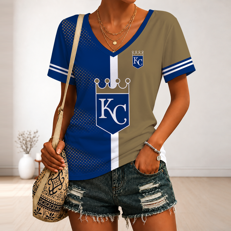 [FLASH SALE] NEW CUSTOMIZED MLB19 KCR KANSAS CITY ROYALS V-NECK FEMALE SHIRT