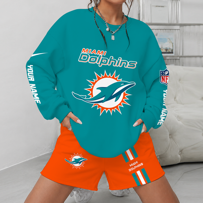 [SPECIAL OFFER] NEW CUSTOMIZED NFL19 MDP MIAMI DOLPHINS UNISEX SWEATSHIRT & SHORTS SET