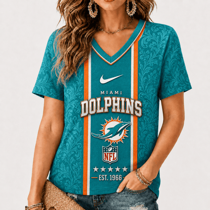 [SPECIAL OFFER] NEW CUSTOMIZED NFL19 MDP MIAMI DOLPHINS V-NECK FEMALE SHIRT