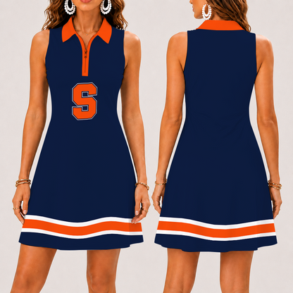 [FAN FAVORITE] NEW CUSTOMIZED NCAA MAM19 SYO SYRACUSE ORANGE STRAPPY WOMEN'S ZIP SLEEVELESS POLO DRESS