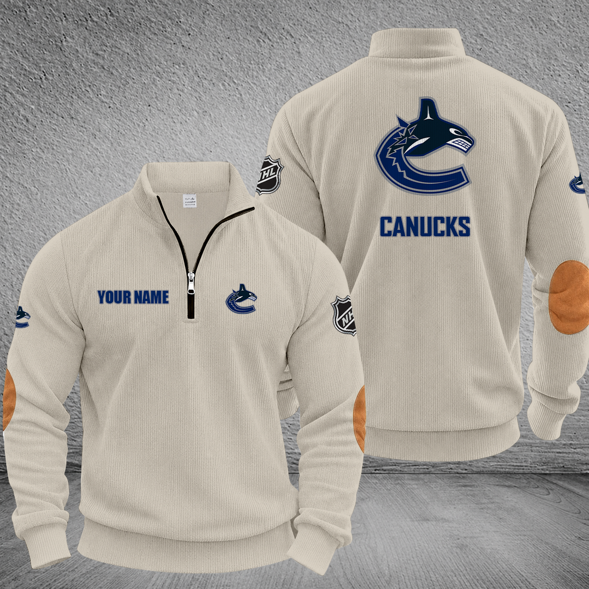 [SUPER SALE] NEW CUSTOMIZED NHL19 VCC VANCOUVER CANUCKS MULTICOLOR STRIPED QUATER ZIP SWEATSHIRT