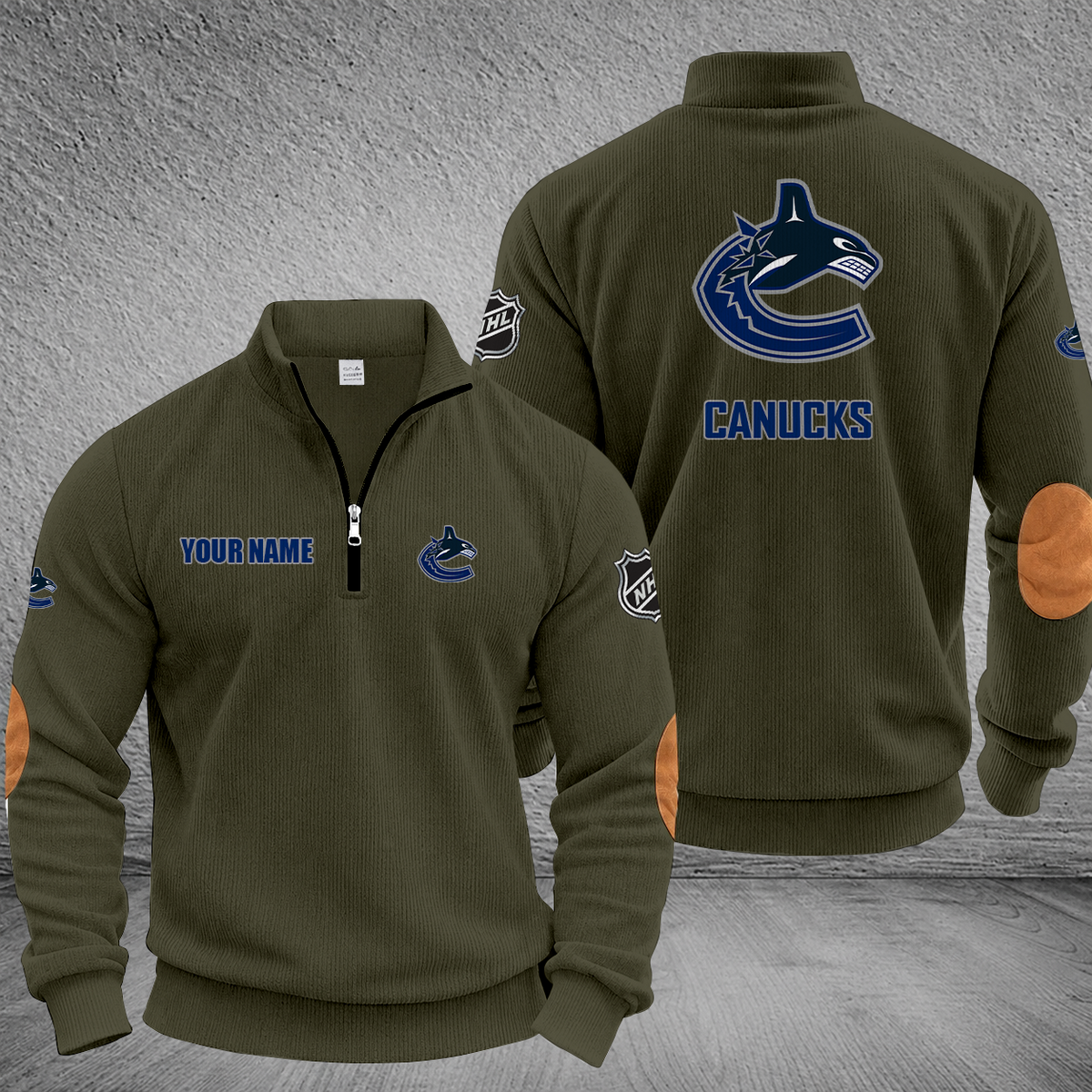 [SUPER SALE] NEW CUSTOMIZED NHL19 VCC VANCOUVER CANUCKS MULTICOLOR STRIPED QUATER ZIP SWEATSHIRT