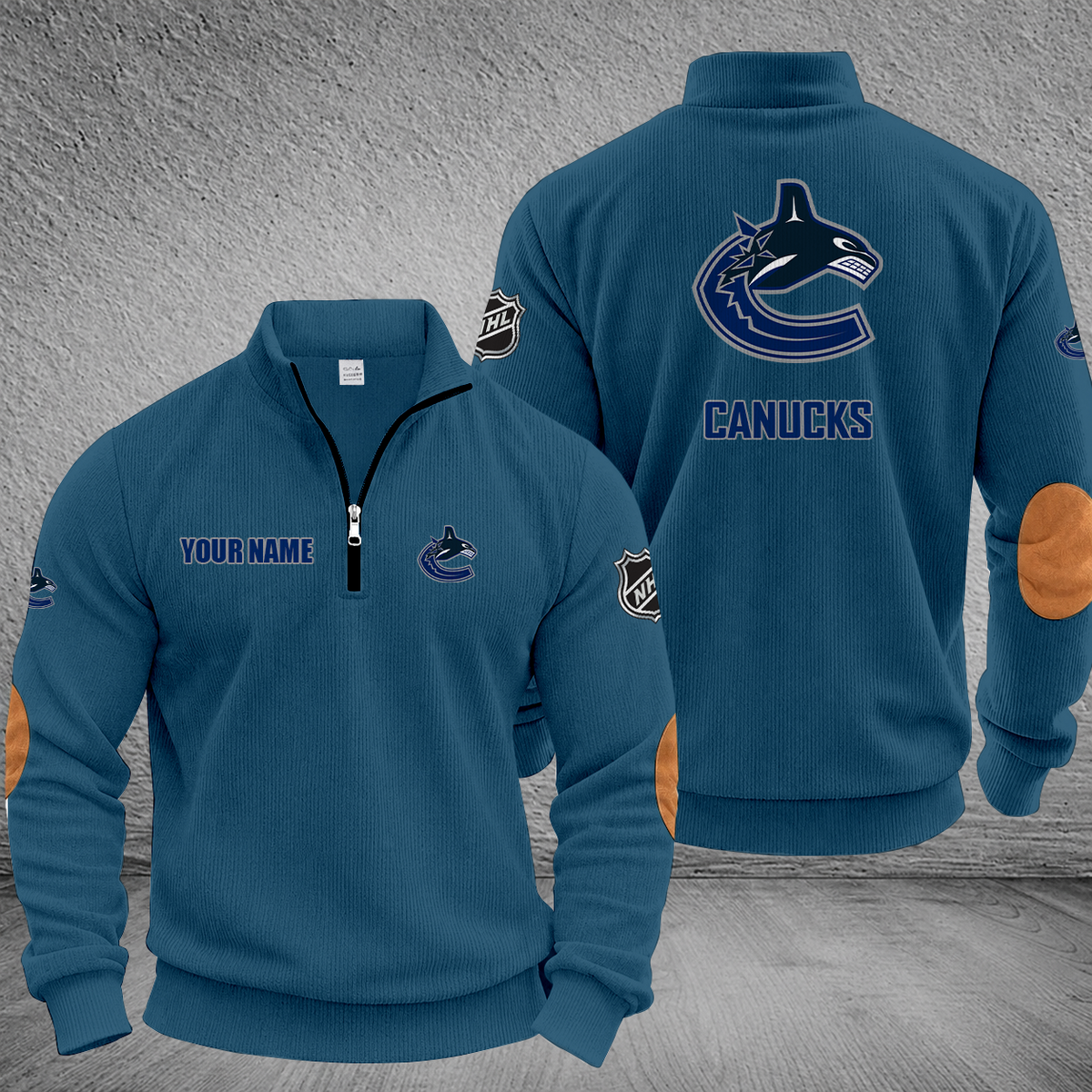 [SUPER SALE] NEW CUSTOMIZED NHL19 VCC VANCOUVER CANUCKS MULTICOLOR STRIPED QUATER ZIP SWEATSHIRT
