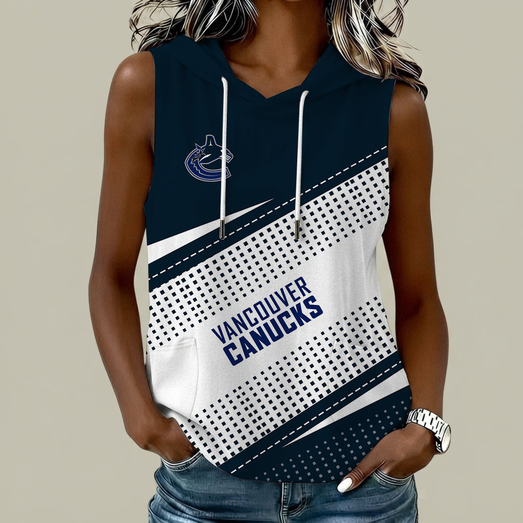 [SUPER SALE] NEW CUSTOMIZED NHL19 VCC VANCOUVER CANUCKS WOMEN'S SLEEVELESS HOODED POCKET TANK TOP