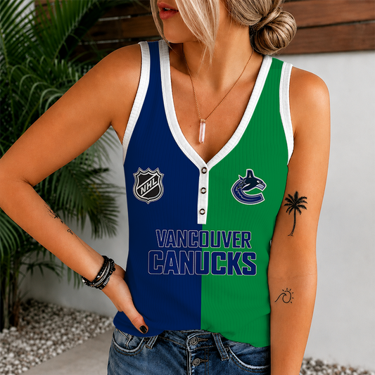 [SUPER SALE] NEW CUSTOMIZED NHL19 VCC VANCOUVER CANUCKS WOMEN'S V-NECK TANK TOP