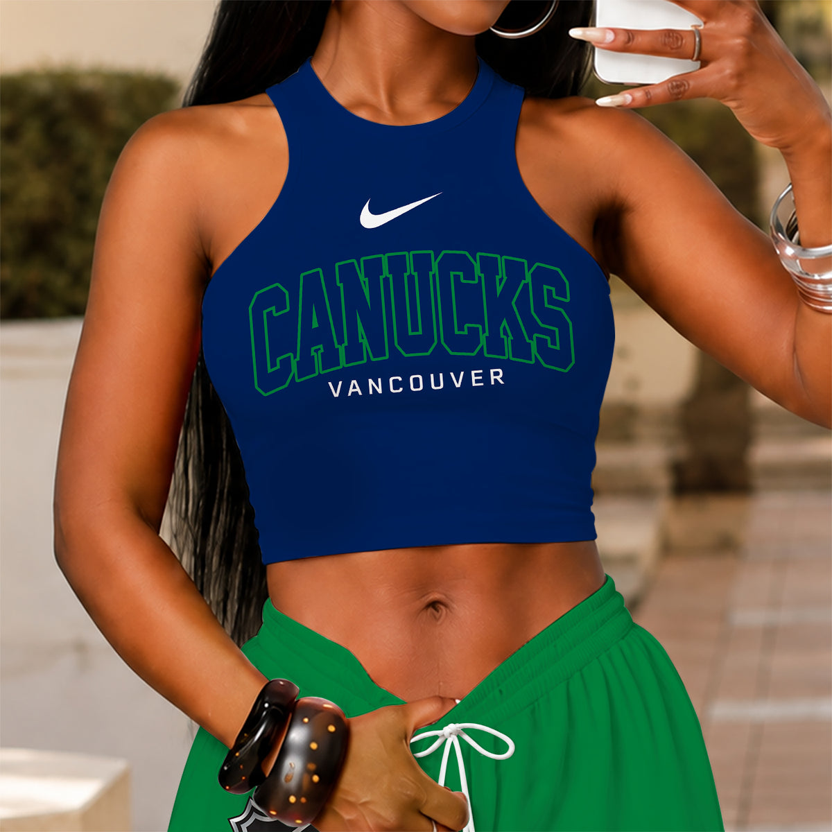 [SUPER SALE] NEW CUSTOMIZED NHL19 VCC VANCOUVER CANUCKS WOMEN'S CROP TOP & LONGPANTS SET