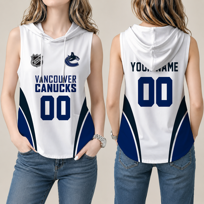 [SUPER SALE] NEW CUSTOMIZED NHL19 VCC VANCOUVER CANUCKS WOMEN'S SLEEVELESS HOODED POCKET TANK TOP