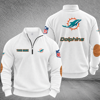 [SPECIAL OFFER] NEW CUSTOMIZED NFL19 MDP MIAMI DOLPHINS MULTICOLOR STRIPED QUATER ZIP SWEATSHIRT