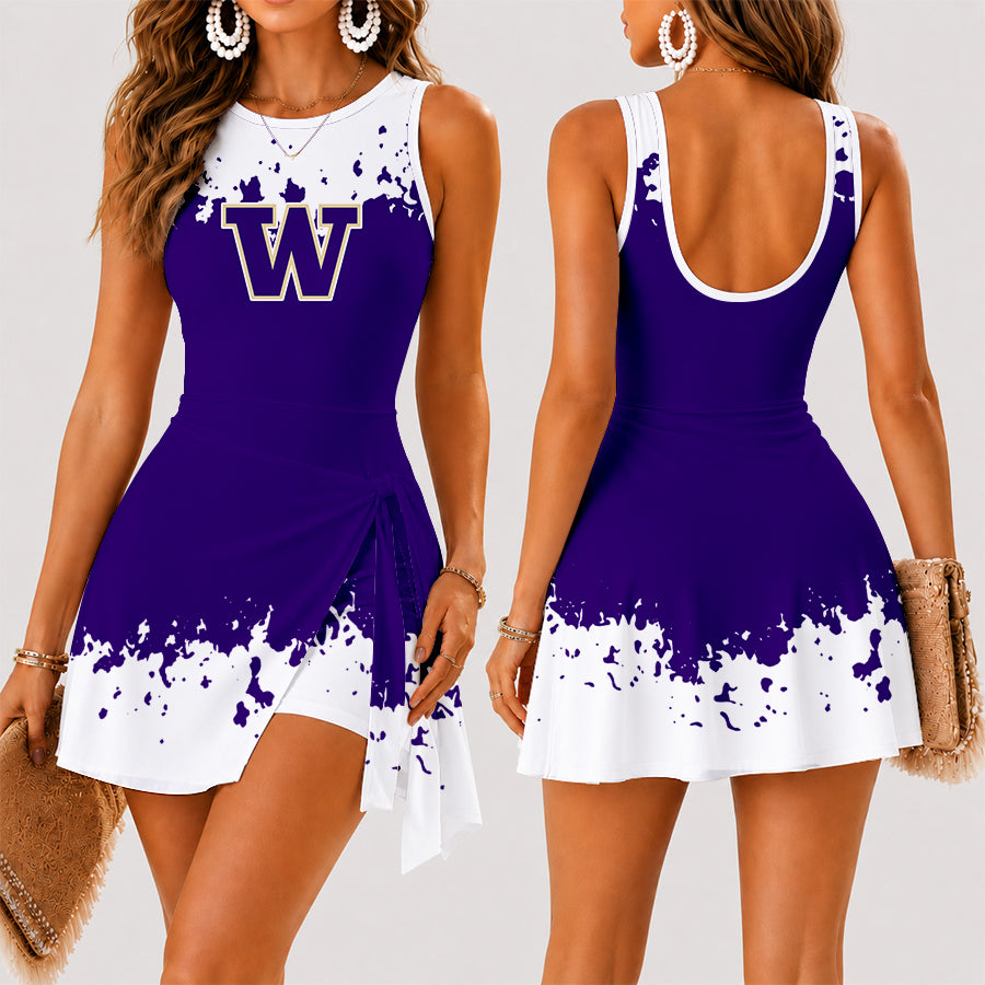 [FAN FAVORITE] NEW CUSTOMIZED NCAA FBS19 WSH WASHINGTON HUSKIES WOMEN'S SUMMER SKORT DRESS