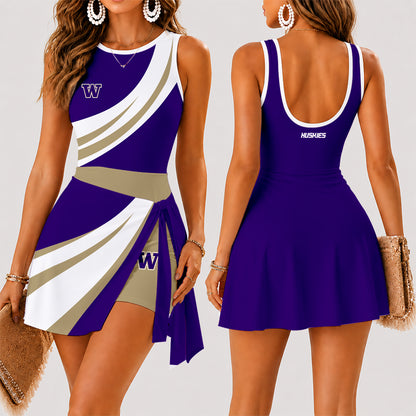 [FAN FAVORITE] NEW CUSTOMIZED NCAA FBS19 WSH WASHINGTON HUSKIES WOMEN'S SUMMER SKORT DRESS