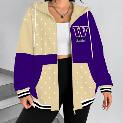 [FAN FAVORITE] NEW CUSTOMIZED NCAA FBS19 WSH WASHINGTON HUSKIES ZIP HOODIE
