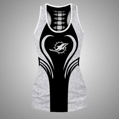 [SPECIAL OFFER] NEW CUSTOMIZED NFL19 MDP MIAMI DOLPHINS HOLLOW TANK TOP & LEGGINGS SET