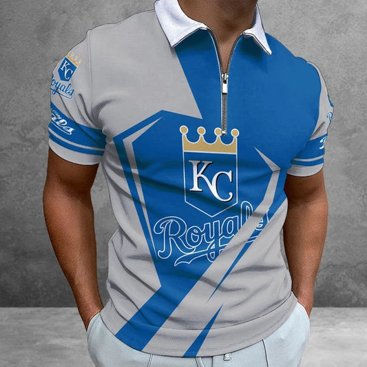 [FLASH SALE] NEW CUSTOMIZED MLB19 KCR KANSAS CITY ROYALS ZIP POLO SHIRT