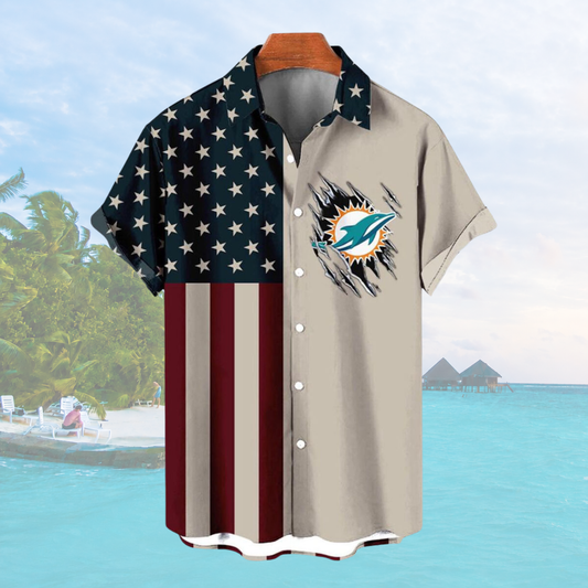 [SPECIAL OFFER] NEW CUSTOMIZED NFL19 MDP MIAMI DOLPHINS PATRIOTIC 250 USA HAWAIIAN SHIRT