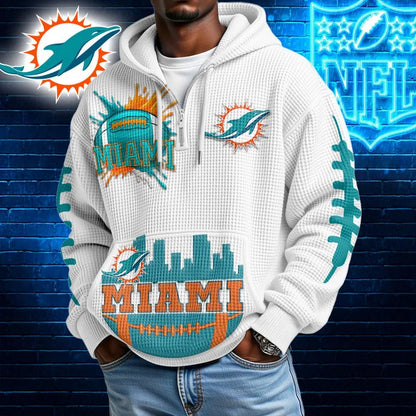 [SPECIAL OFFER] NEW CUSTOMIZED NFL19 MDP MIAMI DOLPHINS WAFFLE FULL ZIP HOODIE