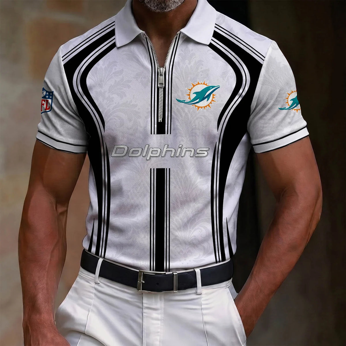 [SPECIAL OFFER] NEW CUSTOMIZED NFL19 MDP MIAMI DOLPHINS ZIP POLO SHIRT