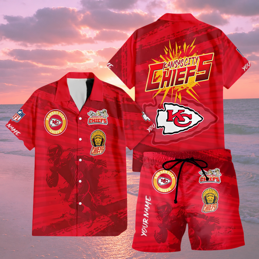 [SPECIAL OFFER] NEW CUSTOMIZED NFL01 KCC KANSAS CITY CHIEFS UNISEX HAWAIIAN SHIRT & SHORTS SET
