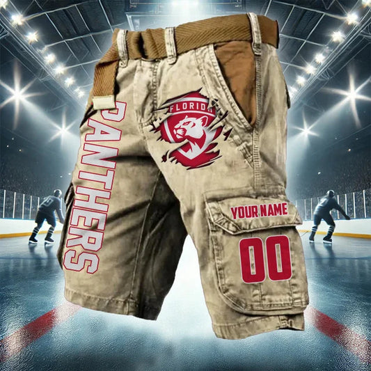 [SUPER SALE] NEW CUSTOMIZED NHL01 FPT FLORIDA PANTHERS CARGO SHORTS
