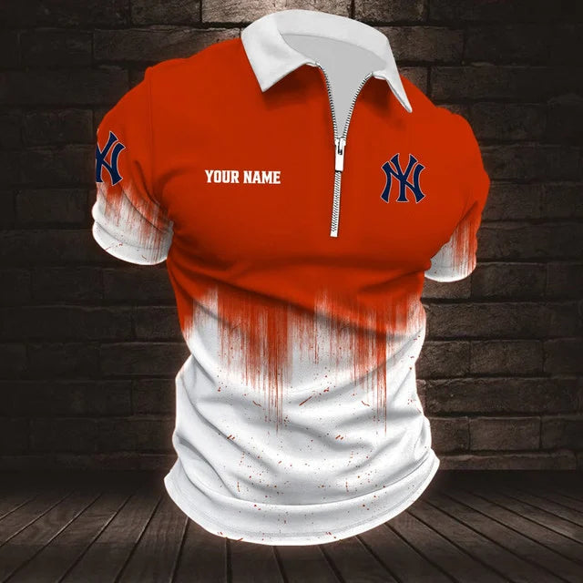 [FLASH SALE] NEW CUSTOMIZED MLB01 NYY NEW YORK YANKEES ZIP POLO SHIRT