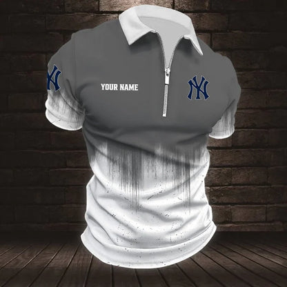 [FLASH SALE] NEW CUSTOMIZED MLB01 NYY NEW YORK YANKEES ZIP POLO SHIRT