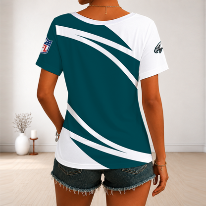 [SPECIAL OFFER] NEW CUSTOMIZED NFL02 PPE PHILADELPHIA EAGLES V-NECK FEMALE SHIRT