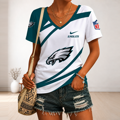 [SPECIAL OFFER] NEW CUSTOMIZED NFL02 PPE PHILADELPHIA EAGLES V-NECK FEMALE SHIRT