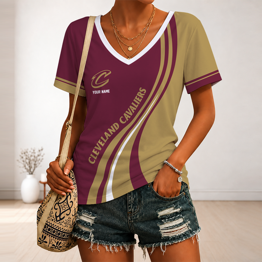 [HOT DEAL] NEW CUSTOMIZED NBA02 CCA CLEVELAND CAVALIERS V-NECK FEMALE SHIRT